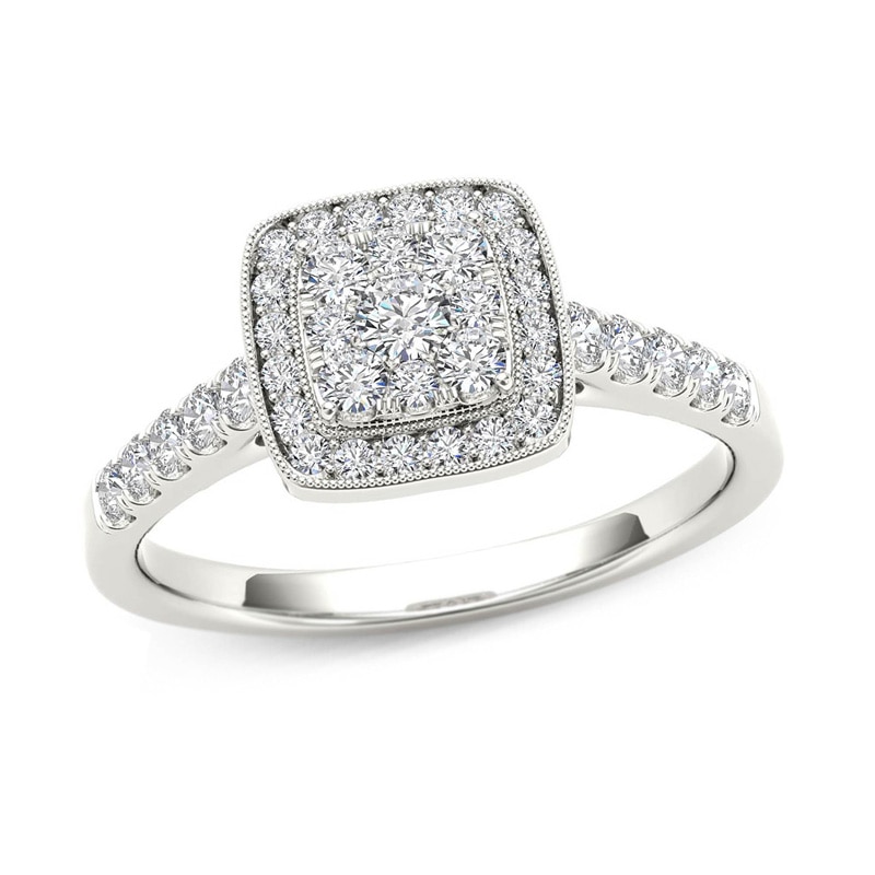Main Image 1 of Previously Owned - 1/2 CT. T.W. Composite Diamond Square Frame Vintage-Style Engagement Ring in 14K White Gold