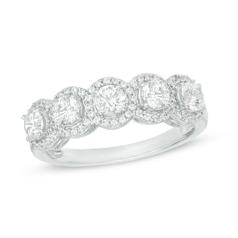 Main Image 1 of Previously Owned - Celebration Grand® 1 CT. T.W. Diamond Frame Five Stone Anniversary Band in 14K White Gold (H-I/I1)