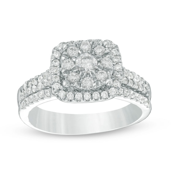 Previously Owned - 5/8 CT. T.w. Diamond Cushion Frame Bridal Set in 10K White Gold