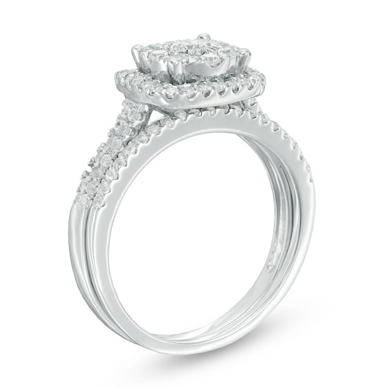 Previously Owned - 5/8 CT. T.w. Diamond Cushion Frame Bridal Set in 10K White Gold