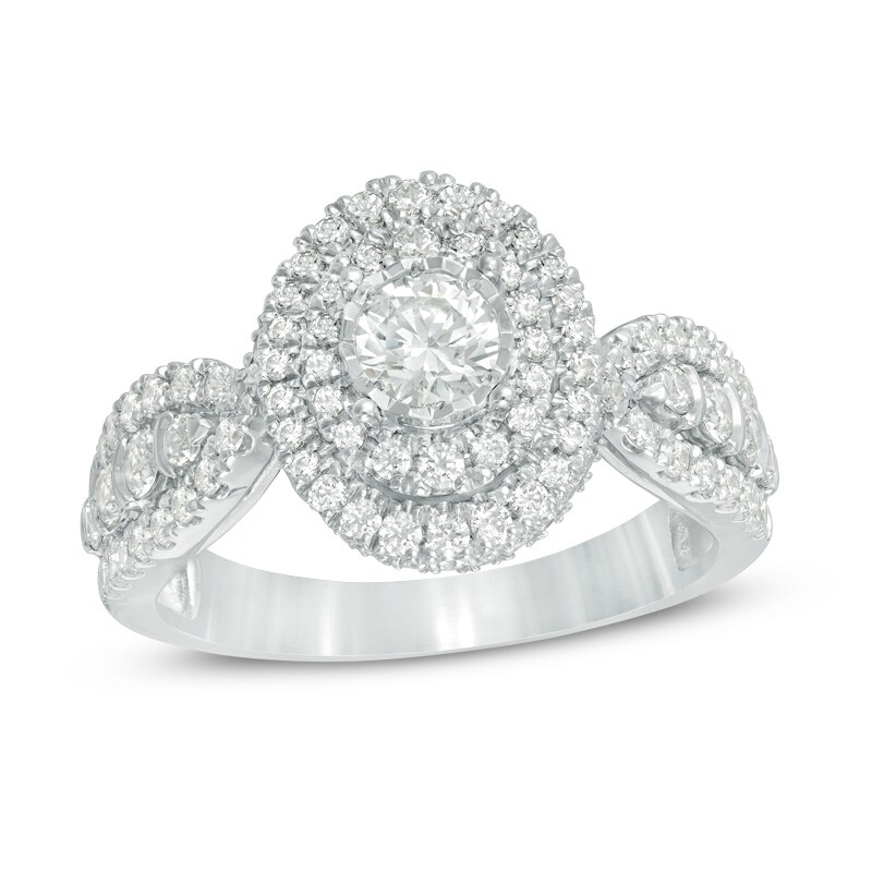Main Image 1 of Previously Owned - 1-1/4 CT. T.W. Diamond Double Frame Engagement Ring in 14K White Gold