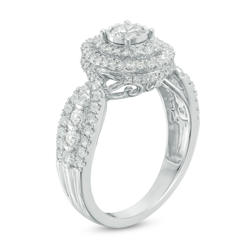 Main Image 2 of Previously Owned - 1-1/4 CT. T.W. Diamond Double Frame Engagement Ring in 14K White Gold