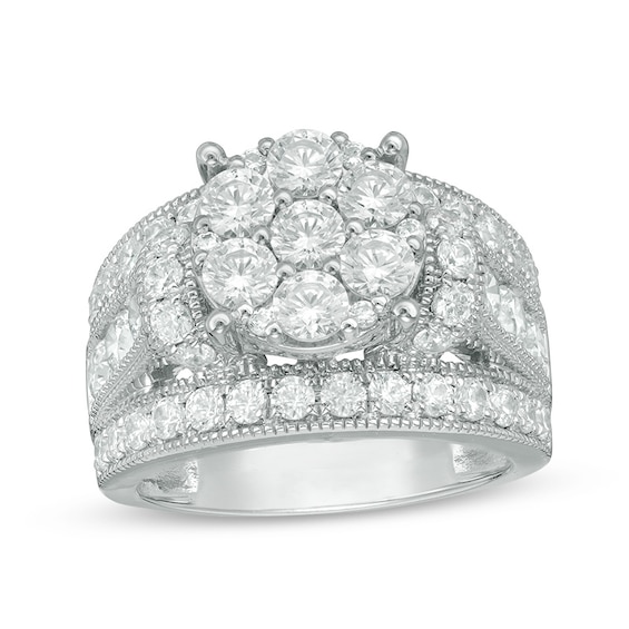 Previously Owned - 3 CT. T.w. Composite Diamond Multi-Row Vintage-Style Engagement Ring in 14K White Gold