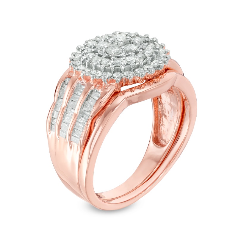 Main Image 2 of Previously Owned - 1 CT. T.W. Composite Diamond Frame Multi-Row Bridal Set in 10K Rose Gold