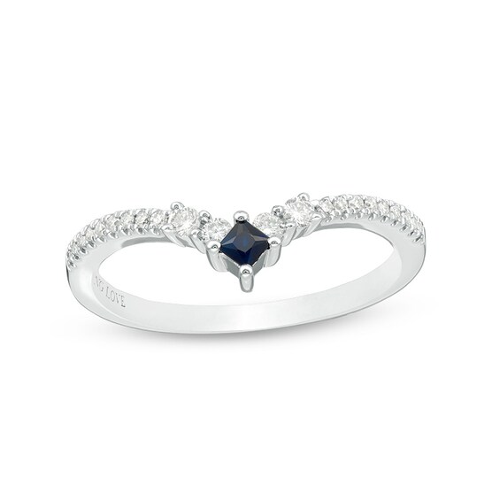 Previously Owned - Vera Wang Love Collection Princess-Cut Sapphire and 1/6 CT. T.w. Diamond Ring in Sterling Silver