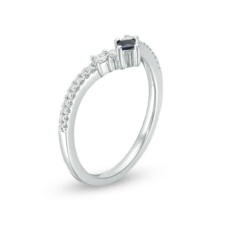 Main Image 2 of Previously Owned - Vera Wang Love Collection Princess-Cut Sapphire and 1/6 CT. T.W. Diamond Ring in Sterling Silver