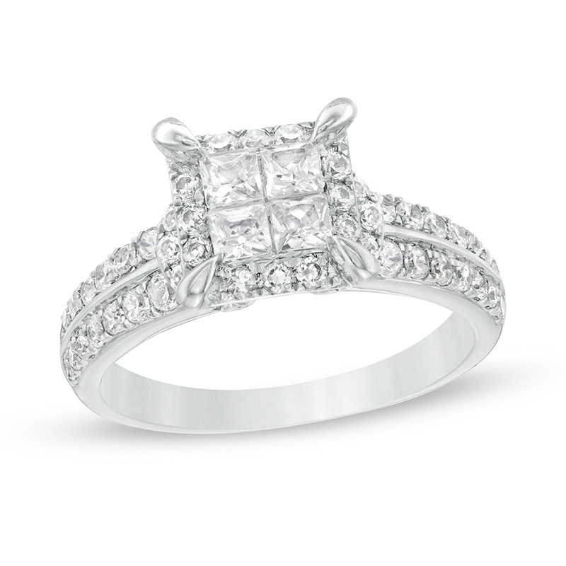 Main Image 1 of Previously Owned - 1 CT. T.W. Quad Princess-Cut Diamond Frame Engagement Ring in 10K White Gold
