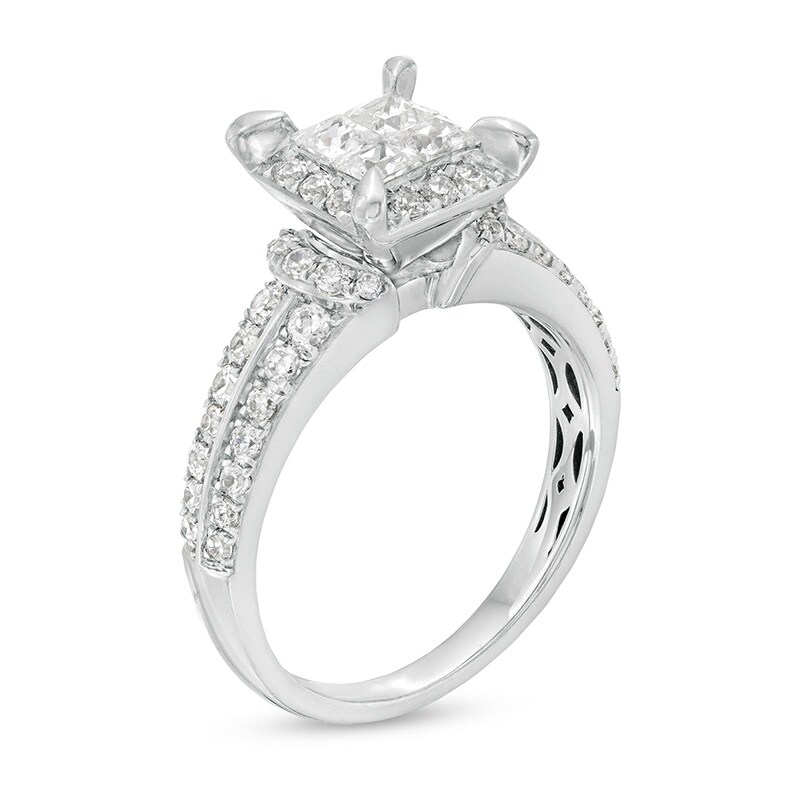Main Image 2 of Previously Owned - 1 CT. T.W. Quad Princess-Cut Diamond Frame Engagement Ring in 10K White Gold