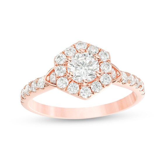 Previously Owned - 1 CT. T.w. Diamond Hexagon Frame Engagement Ring in 14K Rose Gold