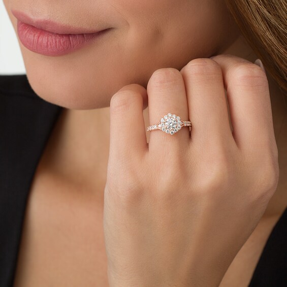 Previously Owned - 1 CT. T.w. Diamond Hexagon Frame Engagement Ring in 14K Rose Gold