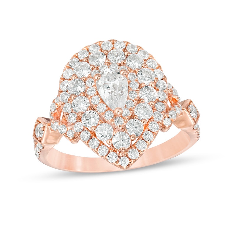 Previously Owned - 1-1/2 CT. T.W. Pear-Shaped Diamond Triple Frame Engagement Ring in 14K Rose Gold (I/SI2)