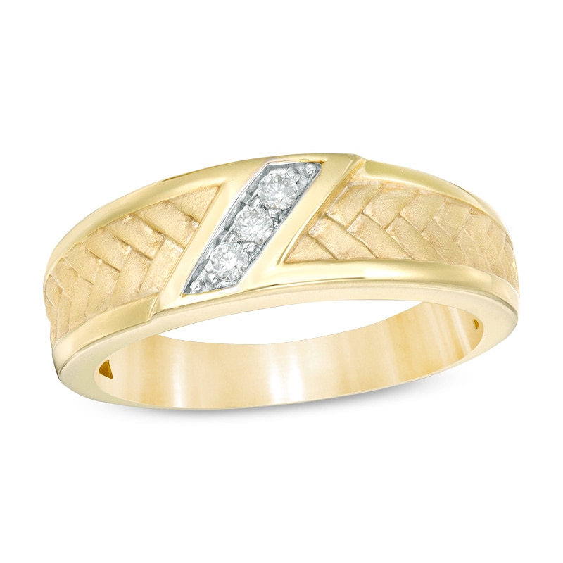 Main Image 1 of Previously Owned - Men's 1/10 CT. T.W. Diamond Three Stone Slant Ring in 10K Gold