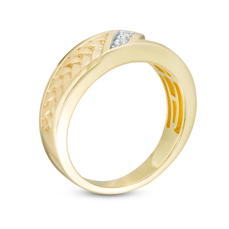 Main Image 3 of Previously Owned - Men's 1/10 CT. T.W. Diamond Three Stone Slant Ring in 10K Gold