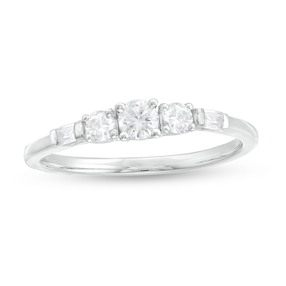 Previously Owned - 1/3 CT. T.w. Diamond Three Stone Engagement Ring in 10K White Gold