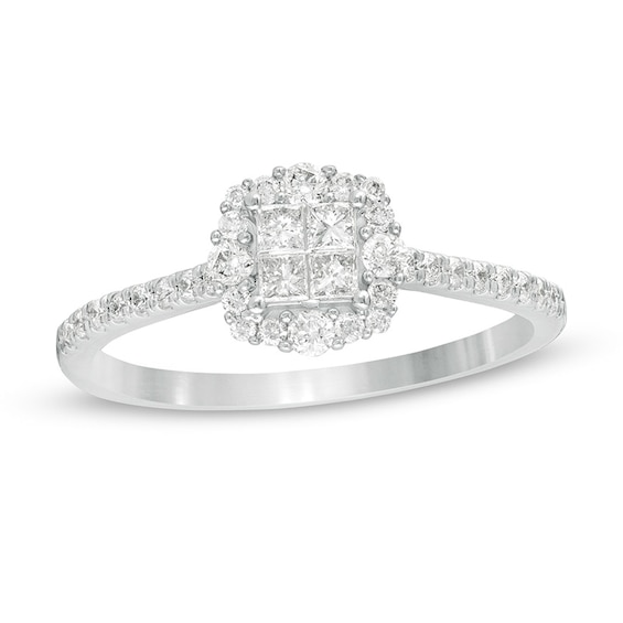 Previously Owned - 3/8 CT. T.w. Princess-Cut Quad Diamond Frame Engagement Ring in 10K White Gold