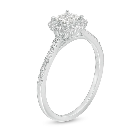 Previously Owned - 3/8 CT. T.w. Princess-Cut Quad Diamond Frame Engagement Ring in 10K White Gold