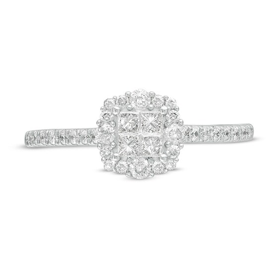 Previously Owned - 3/8 CT. T.w. Princess-Cut Quad Diamond Frame Engagement Ring in 10K White Gold