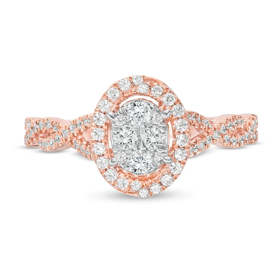 Previously Owned - 1/2 CT. T.w. Oval Composite Diamond Frame Twist Shank Ring in 10K Rose Gold