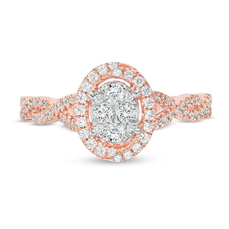 Main Image 4 of Previously Owned - 1/2 CT. T.W. Oval Composite Diamond Frame Twist Shank Ring in 10K Rose Gold