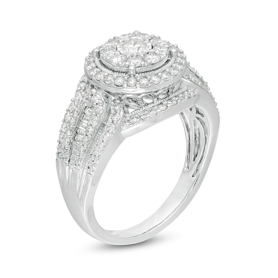 Previously Owned - 1 CT. T.w. Composite Diamond Double Frame Vintage-Style Engagement Ring in 10K White Gold