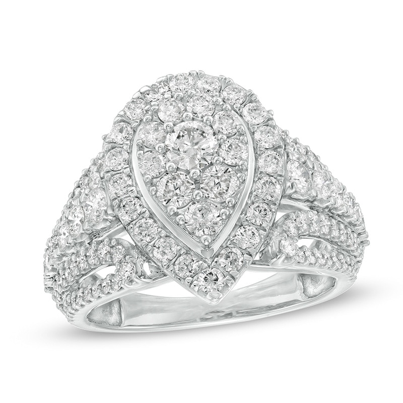 Main Image 1 of Previously Owned - 2 CT. T.W. Composite Diamond Pear-Shaped Frame Engagement Ring in 10K White Gold