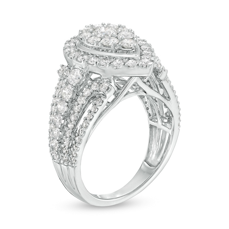 Main Image 3 of Previously Owned - 2 CT. T.W. Composite Diamond Pear-Shaped Frame Engagement Ring in 10K White Gold