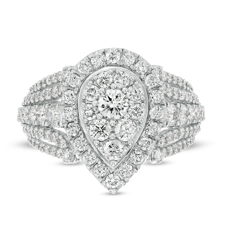 Main Image 4 of Previously Owned - 2 CT. T.W. Composite Diamond Pear-Shaped Frame Engagement Ring in 10K White Gold