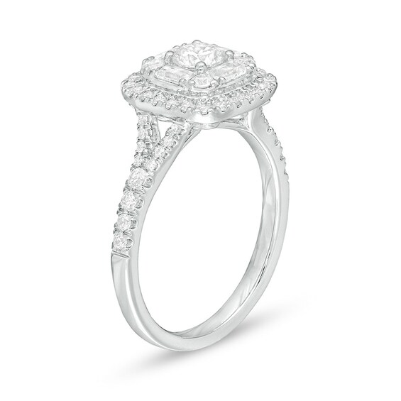 Previously Owned - 1 CT. T.w. Diamond Cushion Frame Engagement Ring in 14K White Gold
