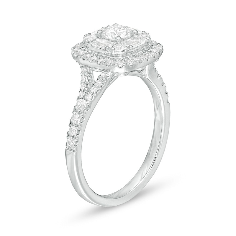 Main Image 3 of Previously Owned - 1 CT. T.W. Diamond Cushion Frame Engagement Ring in 14K White Gold