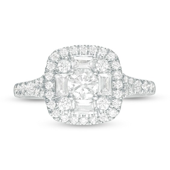 Previously Owned - 1 CT. T.w. Diamond Cushion Frame Engagement Ring in 14K White Gold