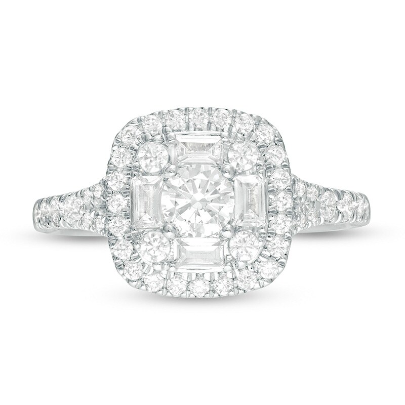 Main Image 4 of Previously Owned - 1 CT. T.W. Diamond Cushion Frame Engagement Ring in 14K White Gold