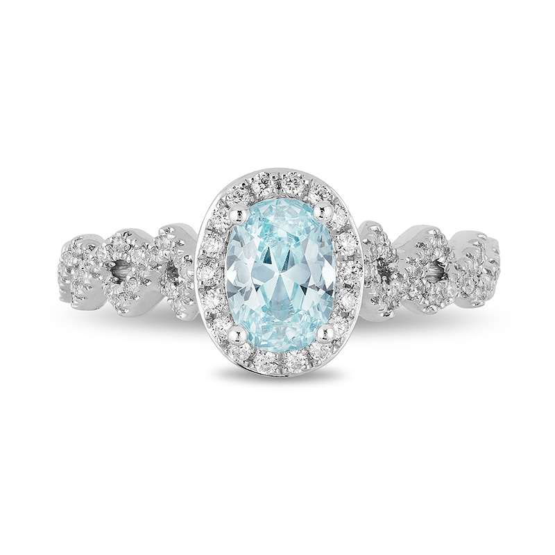 Main Image 3 of Previously Owned - Enchanted Disney Elsa Oval Aquamarine and 1/4 CT. T.W. Diamond Engagement Ring in 14K White Gold