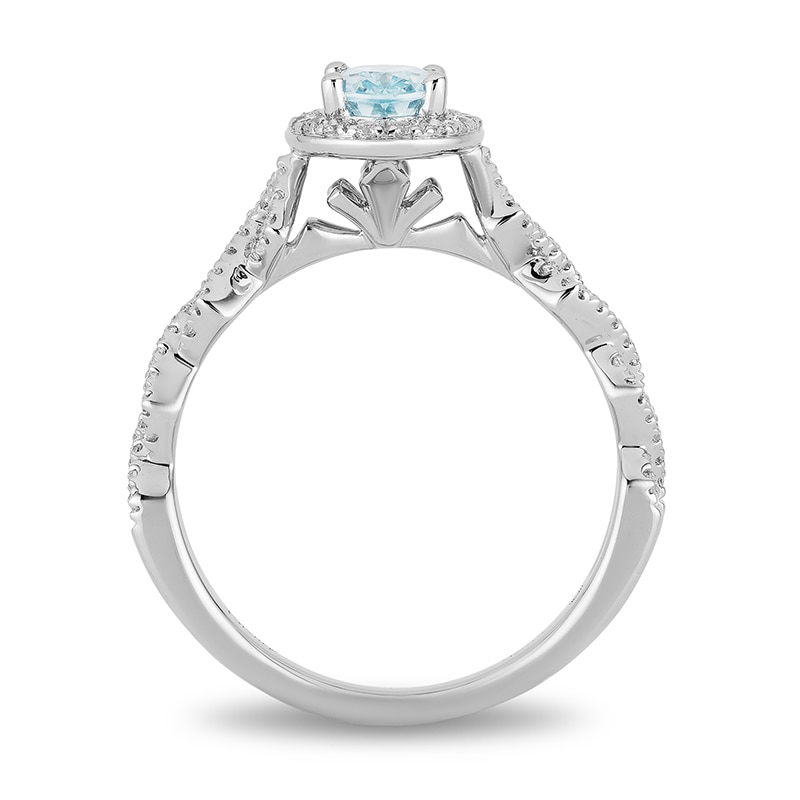 Main Image 4 of Previously Owned - Enchanted Disney Elsa Oval Aquamarine and 1/4 CT. T.W. Diamond Engagement Ring in 14K White Gold