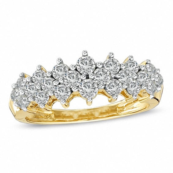 Previously Owned - 1 CT. T.w. Diamond Cluster Pyramid Band in 10K Gold