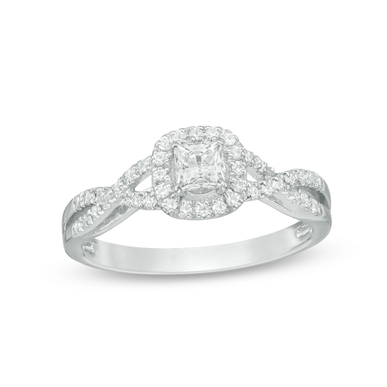 Previously Owned - 1/2 CT. T.w. Princess-Cut Diamond Frame Twist Engagement Ring in 14K White Gold