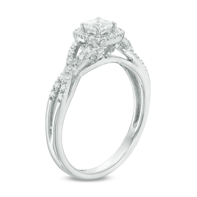 Main Image 2 of Previously Owned - 1/2 CT. T.W. Princess-Cut Diamond Frame Twist Engagement Ring in 14K White Gold