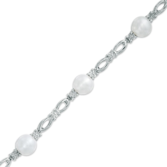 Previously Owned-5.0mm Freshwater Cultured Pearl and Diamond Accent Infinity Bracelet in Sterling Silver-7.25"