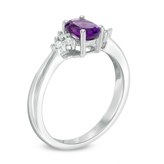 Previously Owned - Oval Amethyst and Lab-Created White Sapphire Tri-Sides Pendant and Ring Set in Sterling Silver