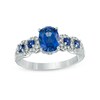 Thumbnail Image 1 of Previously Owned - Oval Lab-Created Ceylon and White Sapphire Frame Five Stone Ring in Sterling Silver