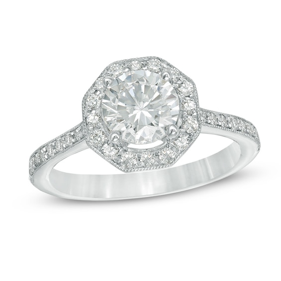Previously Owned - 1-1/3 CT. T.w. Diamond Octagon Frame Vintage-Style Engagement Ring in 14K White Gold