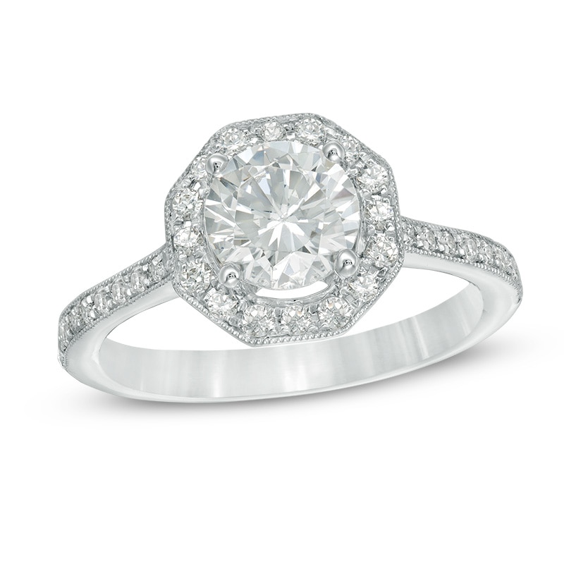 Main Image 1 of Previously Owned - 1-1/3 CT. T.W. Diamond Octagon Frame Vintage-Style Engagement Ring in 14K White Gold