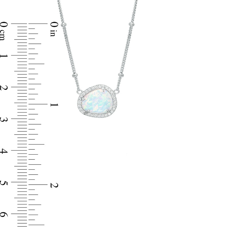 Main Image 2 of Previously Owned - Lab-Created Opal and White Sapphire Frame Necklace in Sterling Silver - 16"
