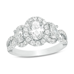 Previously Owned - 2 CT. T.W. Oval Diamond Past Present Future® Frame Twist Engagement Ring in 14K White Gold
