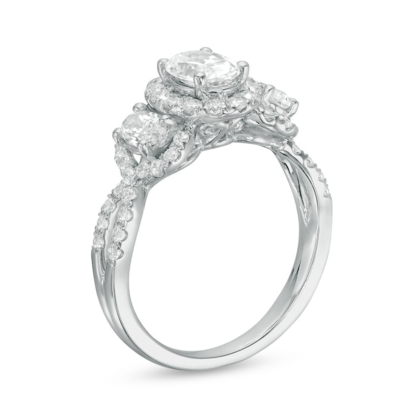 Main Image 2 of Previously Owned - 2 CT. T.W. Oval Diamond Past Present Future® Frame Twist Engagement Ring in 14K White Gold