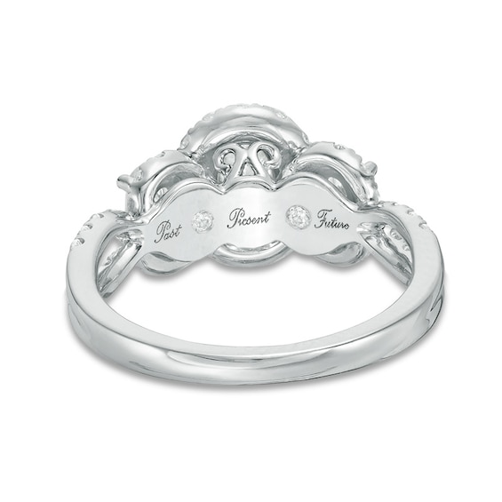 Previously Owned - 2 CT. T.w. Oval Diamond Past Present FutureÂ® Frame Twist Engagement Ring in 14K White Gold
