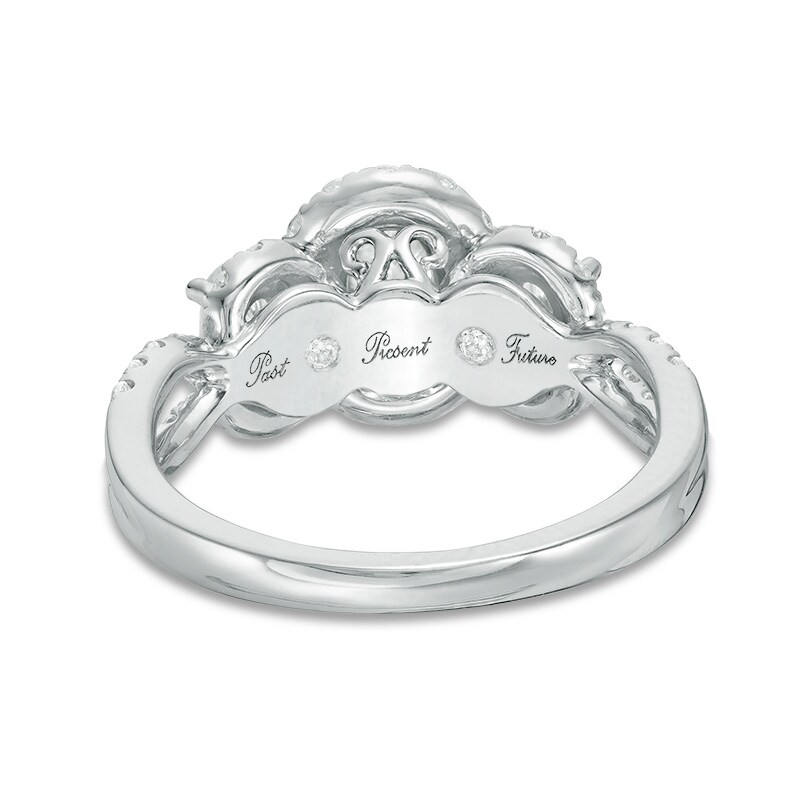 Main Image 3 of Previously Owned - 2 CT. T.W. Oval Diamond Past Present Future® Frame Twist Engagement Ring in 14K White Gold