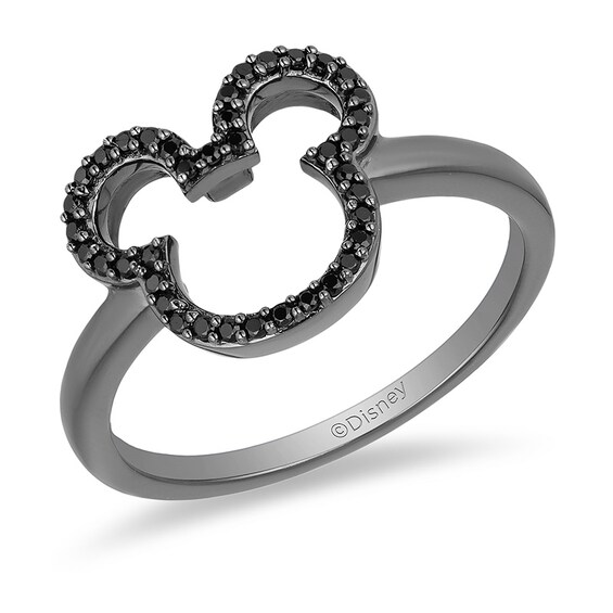 Previously Owned - Mickey Mouse & Minnie Mouse 1/6 CT. T.w. Black Diamond Ring in Sterling Silver