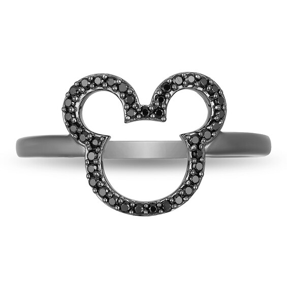 Previously Owned - Mickey Mouse & Minnie Mouse 1/6 CT. T.w. Black Diamond Ring in Sterling Silver