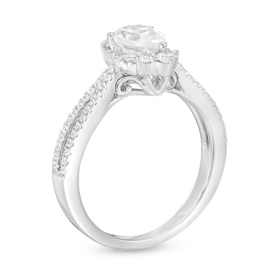 Previously Owned - 1-1/3 CT. T.w. Pear-Shaped Diamond Frame Engagement Ring in 14K White Gold (I/I1)