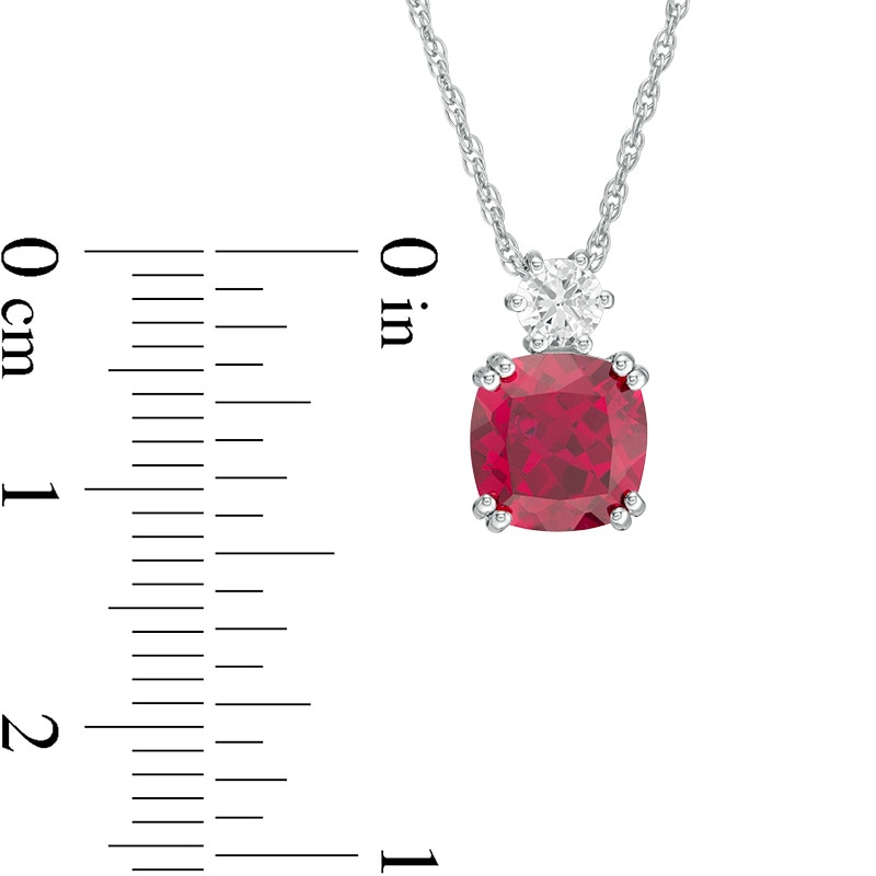 Main Image 3 of Previously Owned - 8.0mm Cushion-Cut Lab-Created Ruby and White Sapphire Pendant in Sterling Silver